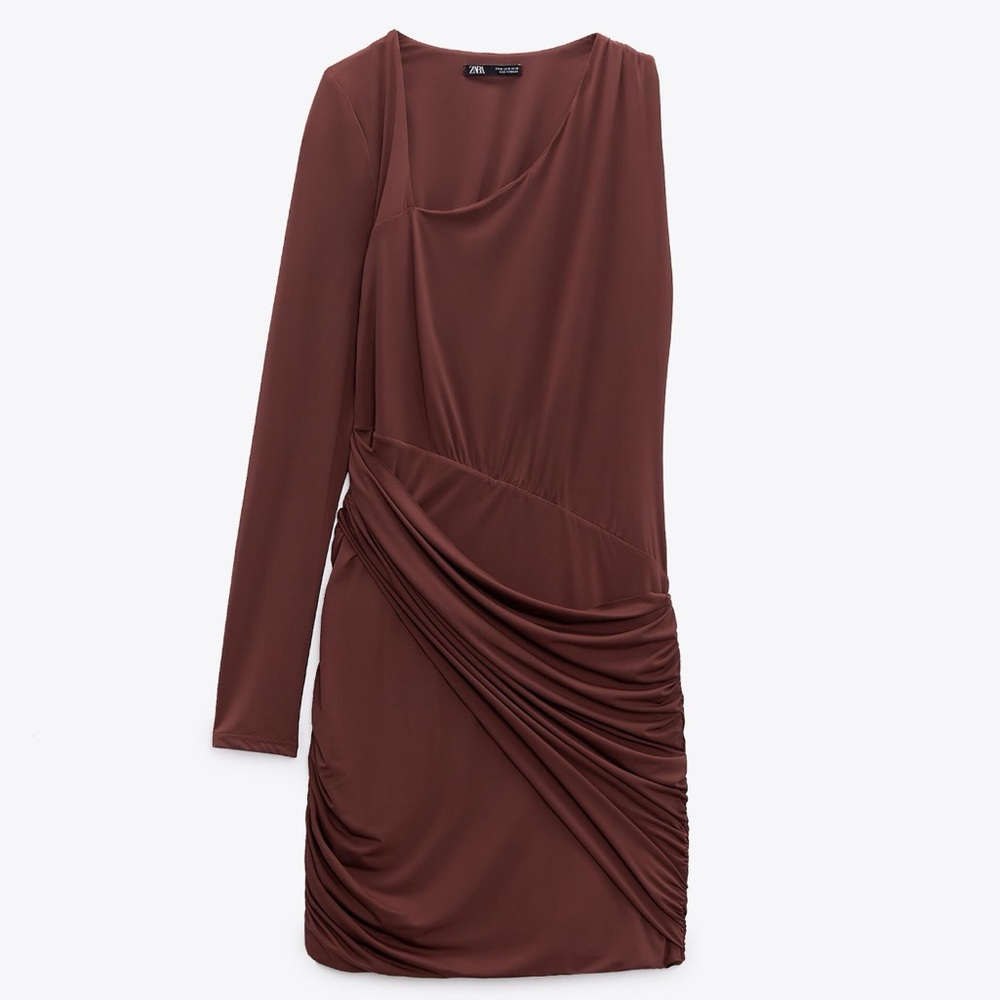 Brown Zara Cut Out Asymmetrical Mini Dress
